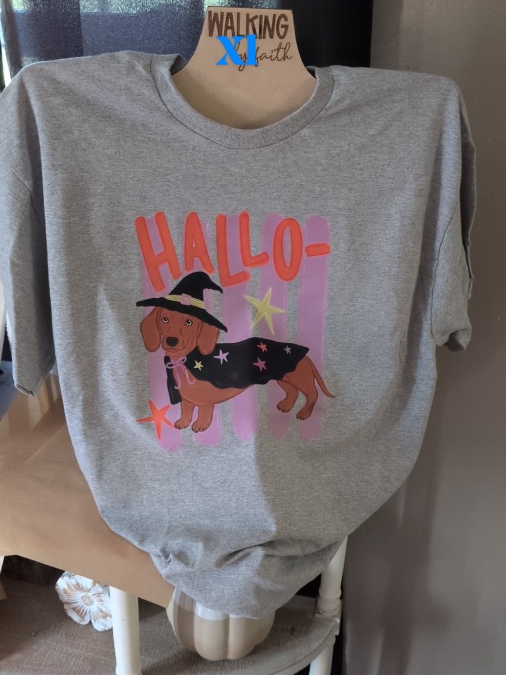 Gilded Intent Gray Halloween Dachshund Graphic Tee